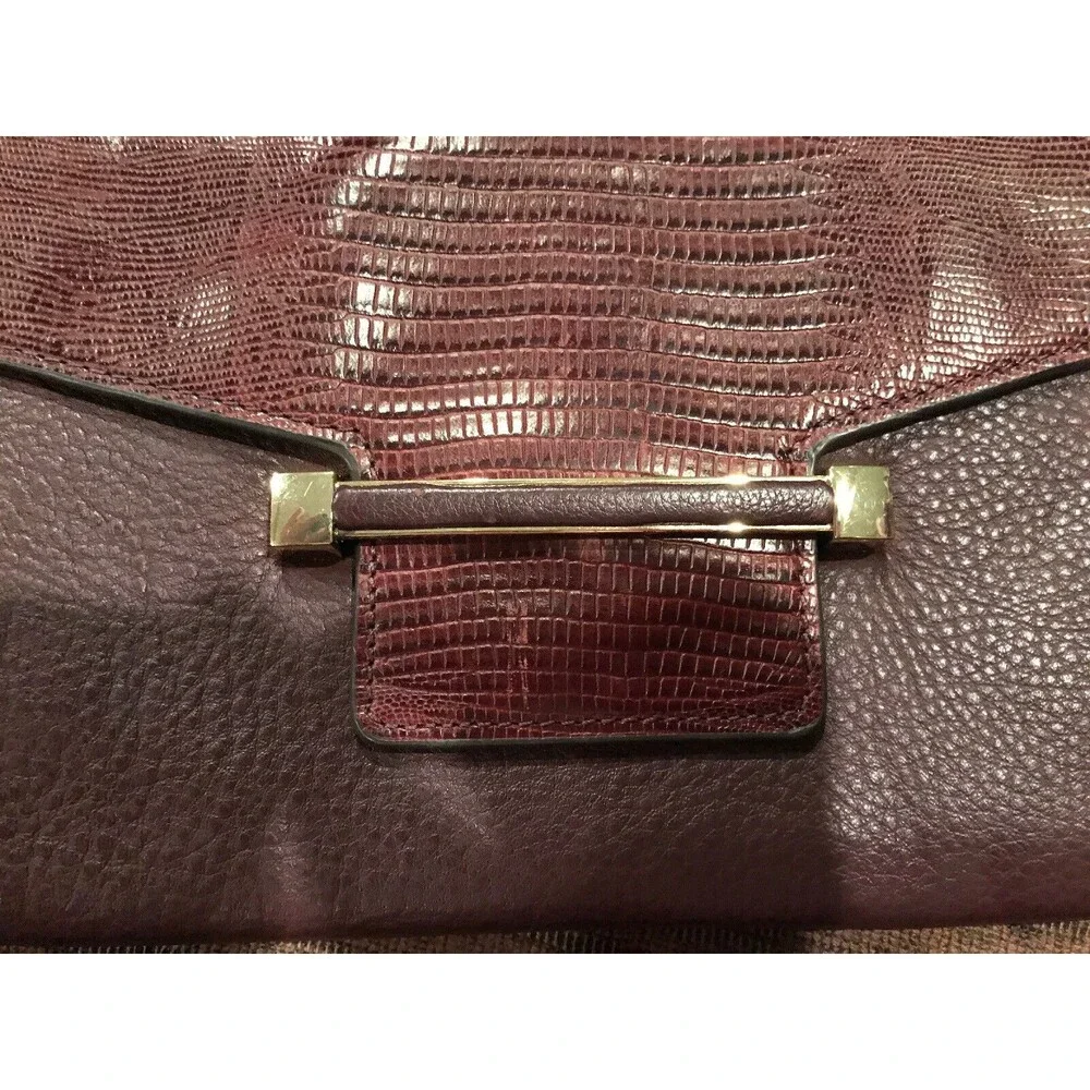 Vince Camuto Bordeaux Purple Leather Snakeskin Julia Clutch Purse